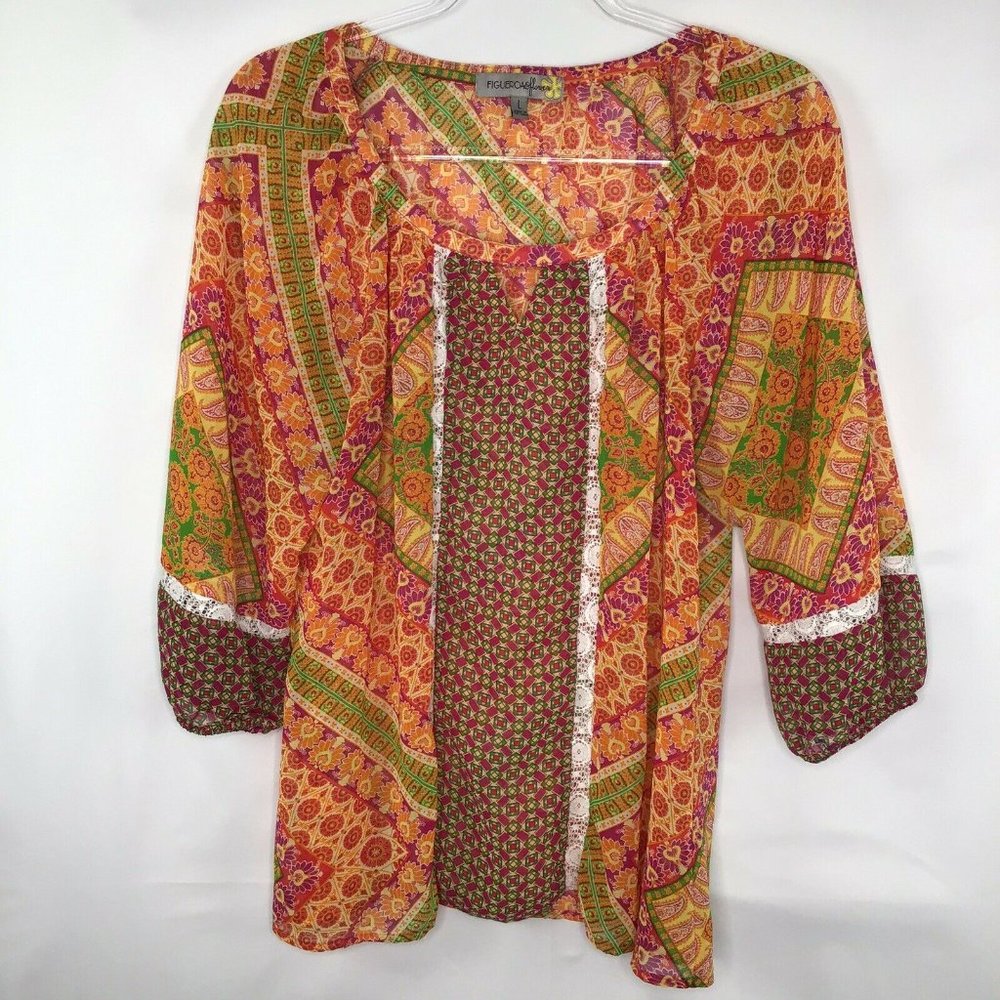 Figueroa & Flower Sheer Blouse 3/4 Sleeve Womens L - Picture 2 of 7